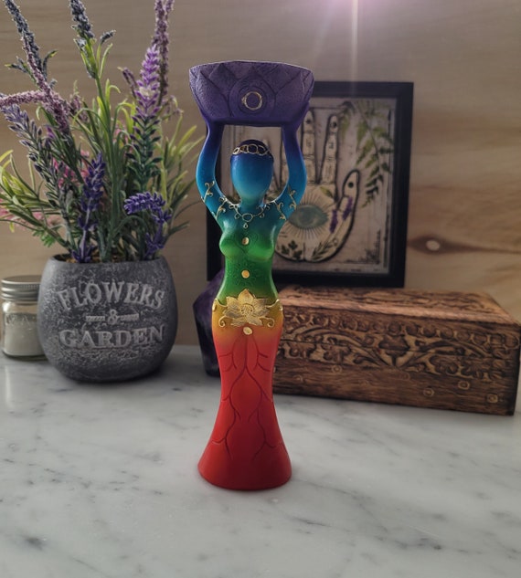 Chakra Goddess T-Lite Holder - Polyresin Statue - Goddess Figurine - Altar Statue