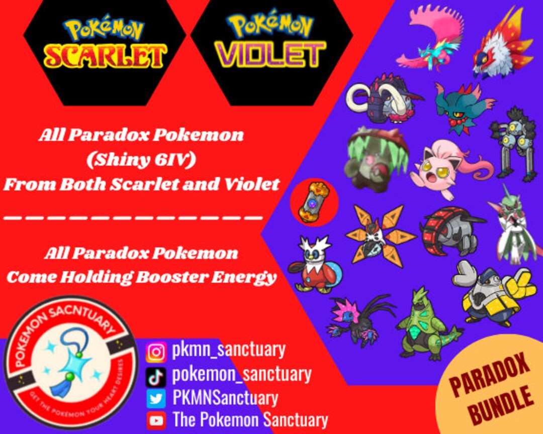 Shiny 6IV Paradox Bundle 7 Pokemon SCARLET Pokemon Scarlet