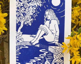 Handmade linocut print - "Reflection" - Limited edition (A4)