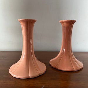 Pair of Peach Ceramic Candlestick Holders
