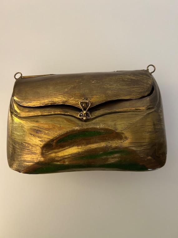 Brass Clutch Evening Bag ~ Brass with Purple Stone