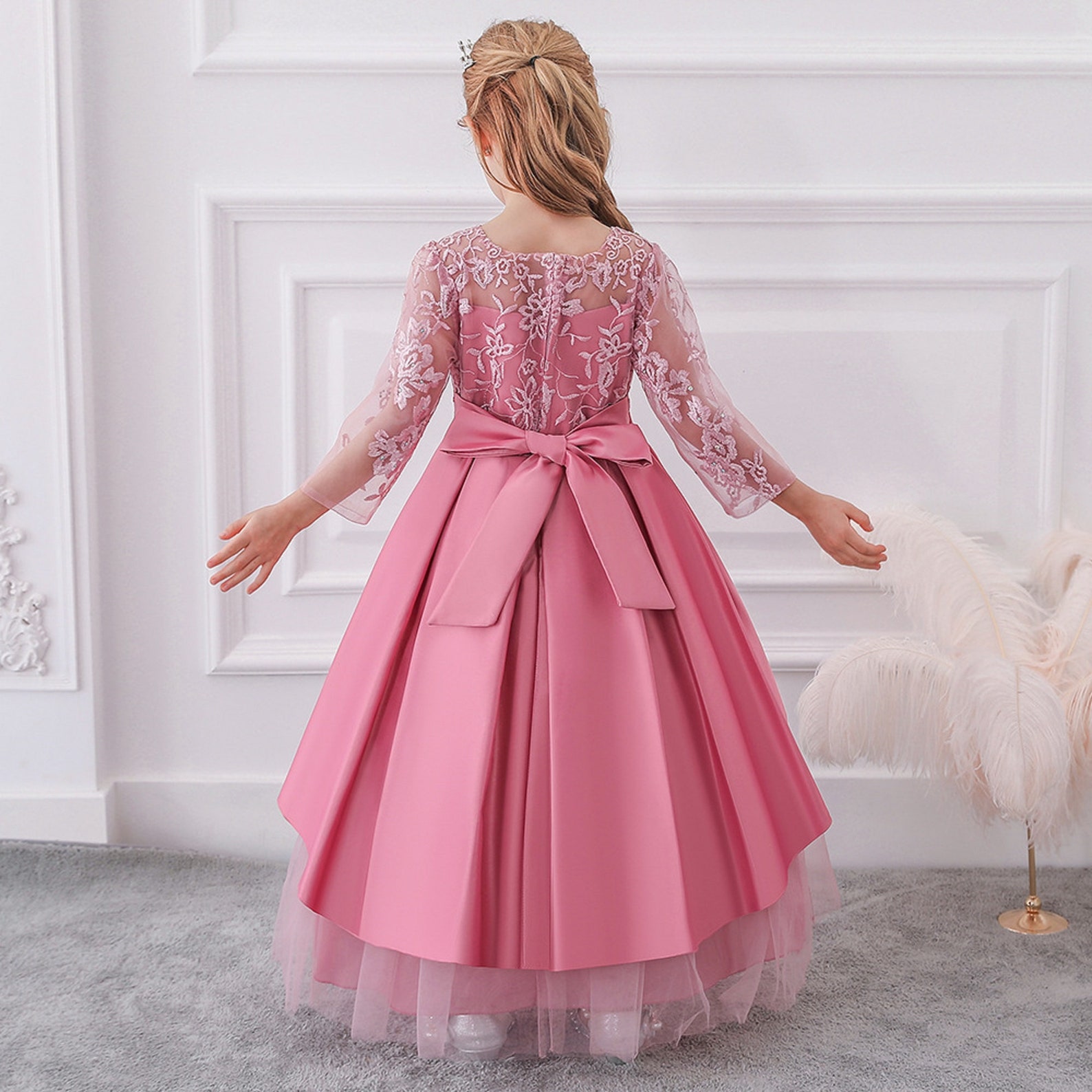 Princess Dress Mesh Flower Girl Dressdusty Rose Girl Dress Etsy