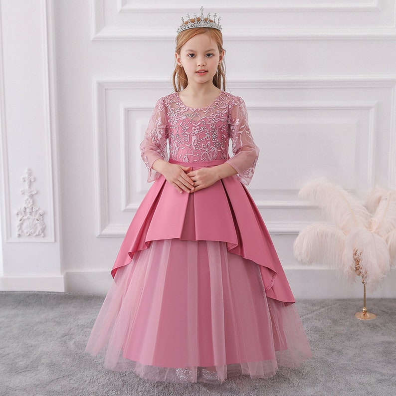 Princess Dress Mesh Flower Girl Dressdusty Rose Girl Dress Etsy