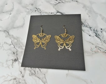 Butterfly Cottagecore Earrings Gold Stainless Steel Hypoallergenic Witchy Coquette