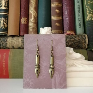 Quill pen earrings antique bronze vintage fountain pen Dark Academia image 1