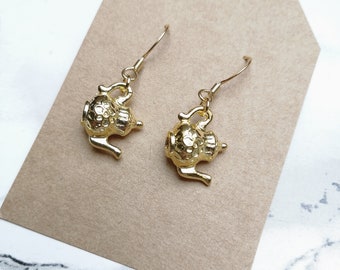 Teapot earrings golden stainless steel teacup Dark Academia Light Academia Cottagecore Goblincore