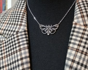 Moth necklace silver stainless steel Dark Academia cottagecore