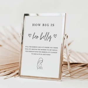Juego de ¿Qué tan grande es la barriga de mamá? / ¿Qué tan grande es su barriga? / ¿Qué tan grande es la barriga de mamá? / Juego imprimible para baby shower / Letrero para baby shower / Plantilla