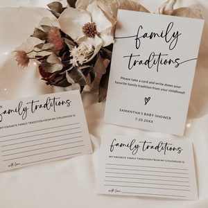 Letrero y tarjeta de tradición familiar / Comparta un recuerdo / Consejos para baby shower / Juego imprimible para baby shower / Letrero para baby shower / Plantilla editable
