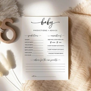 Minimalistische kaart met babyvoorspellingen | Advies en wensen voor toekomstige ouders | Voorspellingen en advies voor baby's | Babyshowerspellen | Babysjabloon