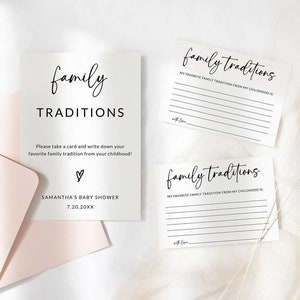 Letrero y tarjeta de tradición familiar / Comparta un recuerdo / Consejos para baby shower / Juego imprimible para baby shower / Letrero para baby shower / Plantilla editable