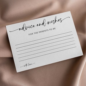 carte de conseils de baby shower | Conseils aux futurs parents | vœux pour les parents | Jeux de baby shower | Modèle modifiable | Prédictions bébé