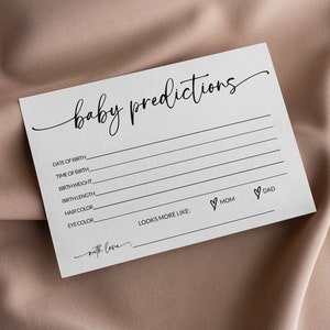 Minimalistische Baby Weissagungen Karte | Babypartyspiele und Beratung | Hinweise für werdende Eltern | Wünsche für Baby | Sofort Download Vorlage