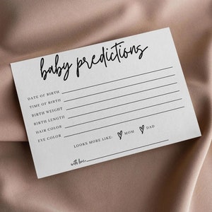 Minimalistische Baby-Vorhersagekarte | Babyparty-Spiele und Ratschläge | Ratschläge für werdende Eltern | Wünsche für Baby | Bearbeitbare Vorlage