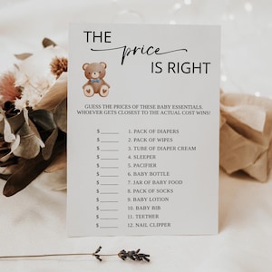 Jogo Baby Price is Right - Chá de Bebê Price is Right - Jogos para Chá de Bebê para Imprimir - Jogo Minimalista para Chá de Bebê - Modelo Editável