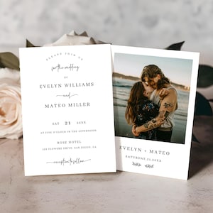 Minimalist Wedding Invitation With Photo Template - Printable Wedding Invite With Photo - Modern Photo Wedding Invitation