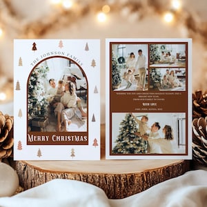 Plantilla de tarjeta navideña bohemia / Tarjeta navideña con foto / Tarjeta navideña de Feliz Navidad / Tarjeta festiva editable / Tarjeta festiva bohemia / Tarjeta navideña con arco