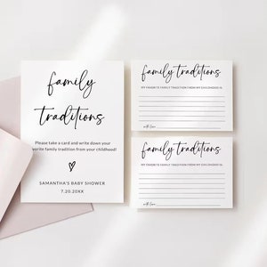 Letrero y tarjeta de tradición familiar / Juego de baby shower imprimible / Comparta un recuerdo / Letrero de baby shower / Consejos para baby shower / Plantilla editable