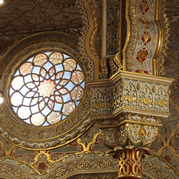 Palacio da Bolsa in Porto, Portugal, Moorish-style ballroom, Ornate Architecture, Stained Glass