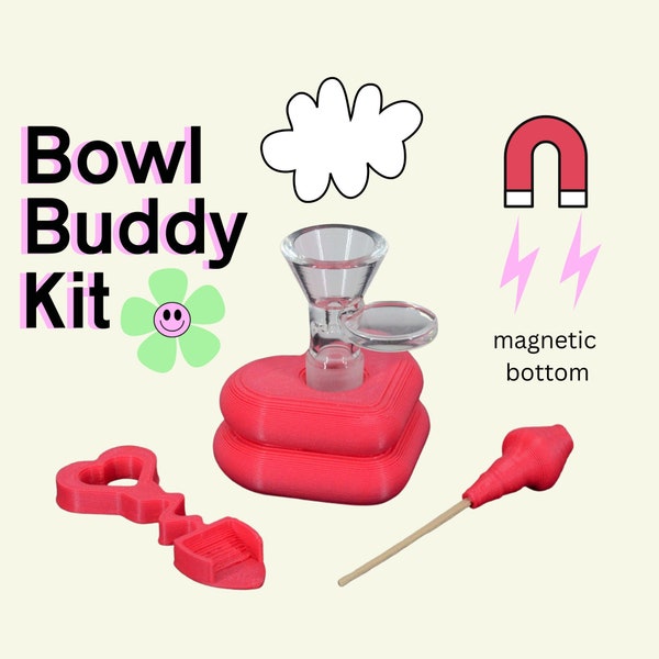 Herb Packing Kit Bowl Buddy | HEART | Bowl Holder | Herb Scoop | Ash Pick & Bowl Packing Tool | Magnetic | Smoking Accessory | 17 Colors