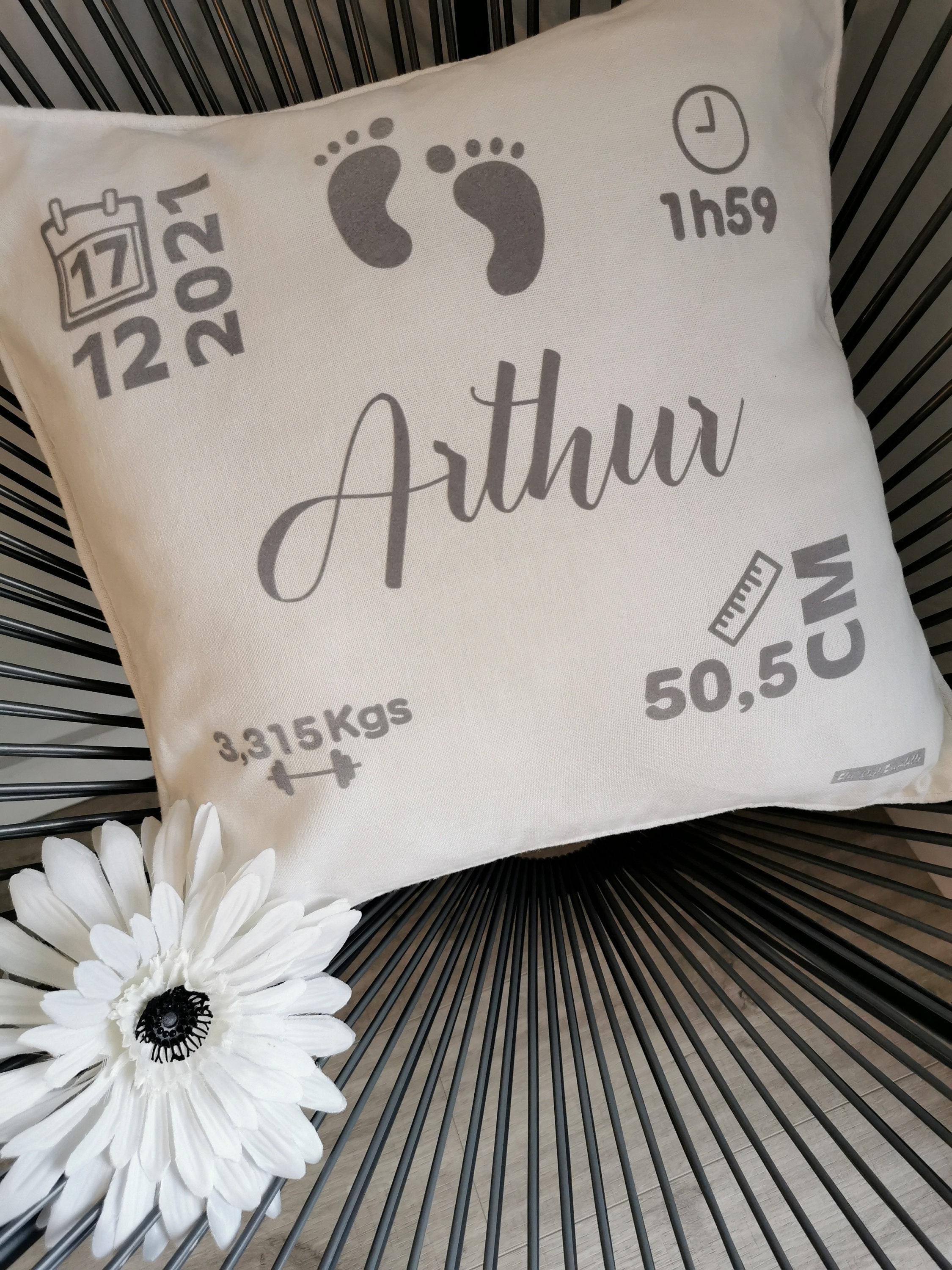 Coussin de Naissance Personnalisé - Coussin Bébé Déco Cadeau Chambre Bébé