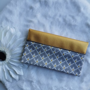 Porta chequera, protector de chequera, idea de regalo para mujer, amarillo mostaza, gris, imitación, algodón estampados modernos