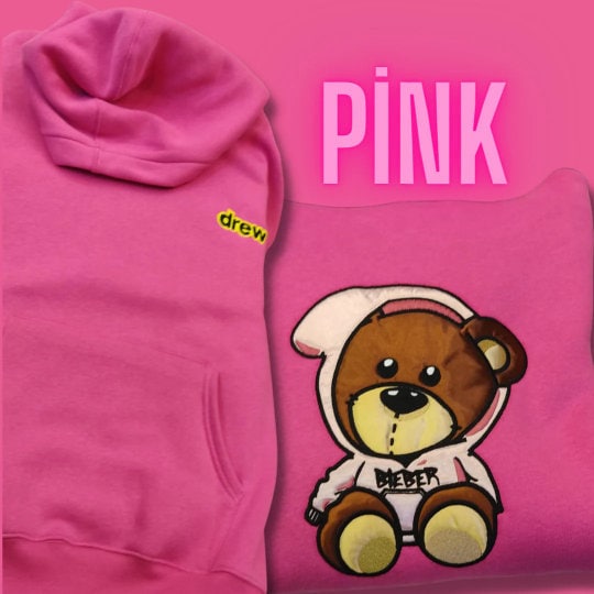 Drew Bear Soft Fabric Oversize Hoodies Embroidered Design 