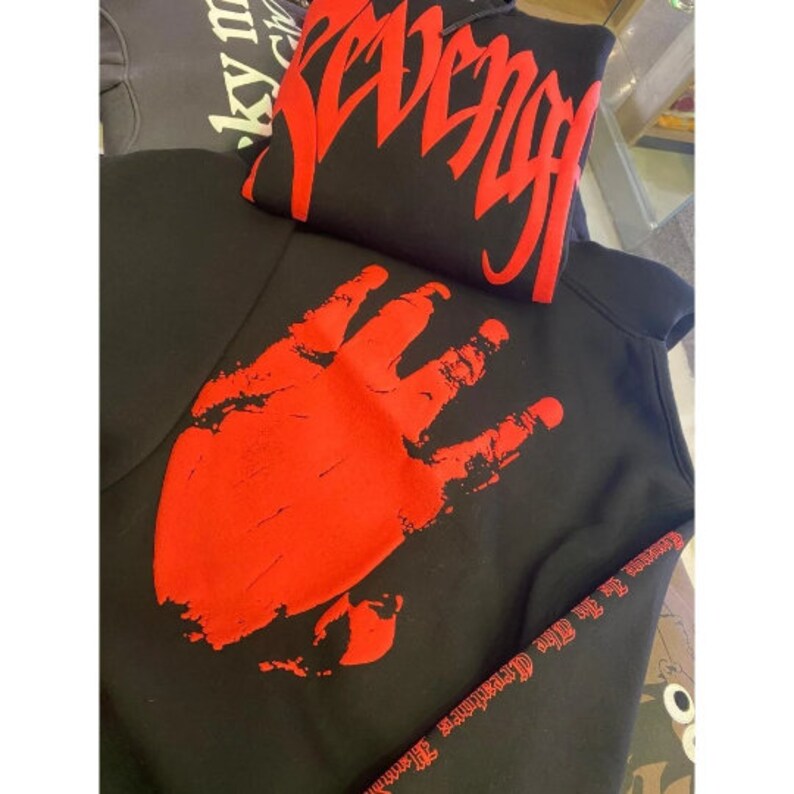 REVENGE (Red 3D Print) Black Hoodie Inspired High Quality Material White 3D Print Hoodie | Hip Hop Rap Fan Pullover, Black Oversize Hoodie 