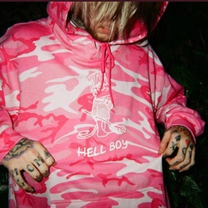 Lil Peep Pink Oversize Hoodie %100 Coton Hell Boy Hoodie lil peep camo sweat à capuche image 2