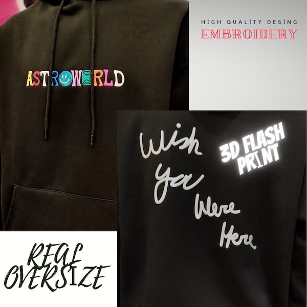 Astroworld Travis Scott - Black Oversize Hoodie - Embroidered Hoodie