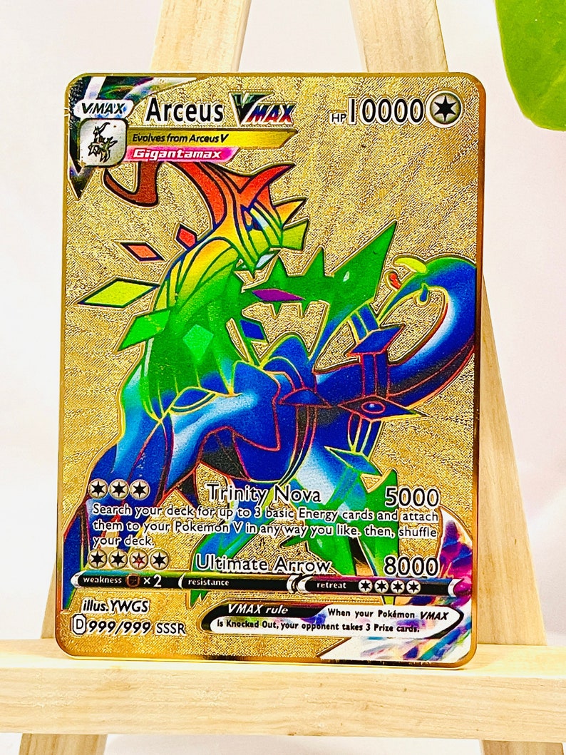 thumbnail image 2 of Shiny Gold Metal Pokémon Card - High HP 2512 - Unique Gift For Collectors 2 of 6