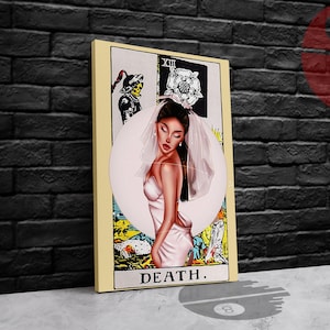 Ariana Grande, Affiche de carte de tarot, Carte de tarot de la mort, Toile tendue, Encadré noir de musée, Impression cadeau vintage, Galerie d’accueil, Art de la décoration murale