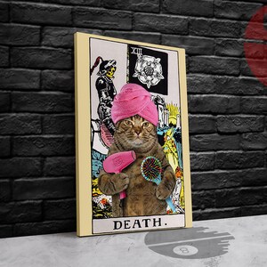 Amoureux des chats, Chat, mur de salle de bain pour chat Art de la décoration, Affiche de carte de tarot de la mort, Carte de tarot de la mort, Toile tendue, Cadre noir de musée, Impression cadeau vintage