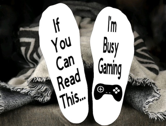 If You Can Read This, I'm Busy Gaming Crew Socks. One Size Fits Most Teens  and Adults. Text Can Be Any Color. 