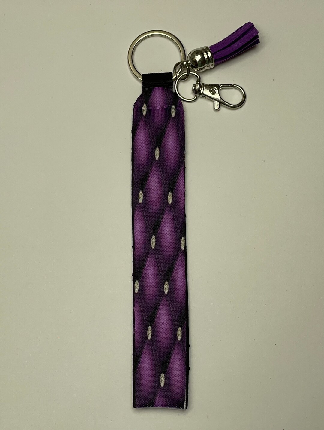 Purple Satin and Diamond Pattern Keychain Wristlet Lanyard With Hook ...