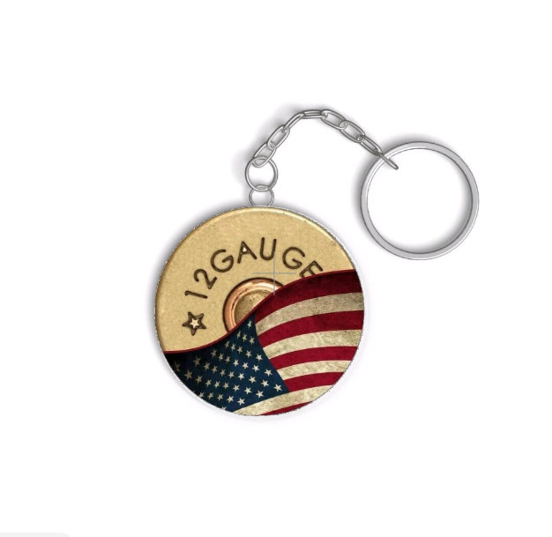 12 Gauge Round Keychain With Image of American Flag. Double Sided. 2 ...