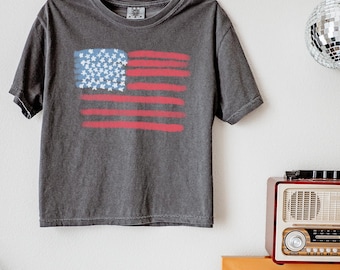 Koszulka z krótkim rękawem American Flag Comfort Colors, koszulka America Tee, koszulka 4th of July Fourth TShirt damska, patriotyczny strój 4 lipca, koszulka retro America