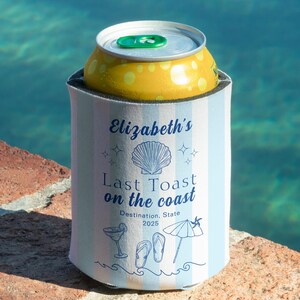 Personalized Beach Party Can Cooler, Custom Bachelorette Party Favors, Summer Bash, Custom Destination Coastal Bachelorette Can Cooler