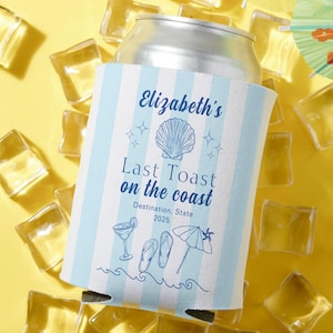 Personalized Beach Party Can Cooler, Custom Bachelorette Party Favors, Summer Bash, Custom Destination Coastal Bachelorette Can Cooler