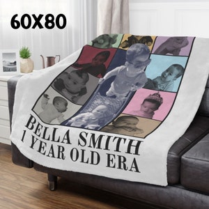 Baby birthday Era&#39;s Tour Blanket, Custom Birthday Gift Blanket, Baby Name Photo Blanket, Personalized Kid Blanket, Child Portrait Blanket