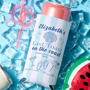Personalized Beach Party Can Cooler, Custom Bachelorette Party Favors, Summer Bash, Custom Destination Coastal Bachelorette Can Cooler