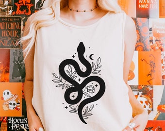 Snake Lover Tank top, Year Of The Snake Shirt, Vintage Western, Witchy Boho Oversize Comfort Colors Woman's celestial shirt