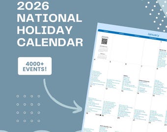 Nationalfeiertagskalender 2026 | Druckbar | 4000+ Ereignisse | KOSTENLOSER Zugang zu den Beschreibungen