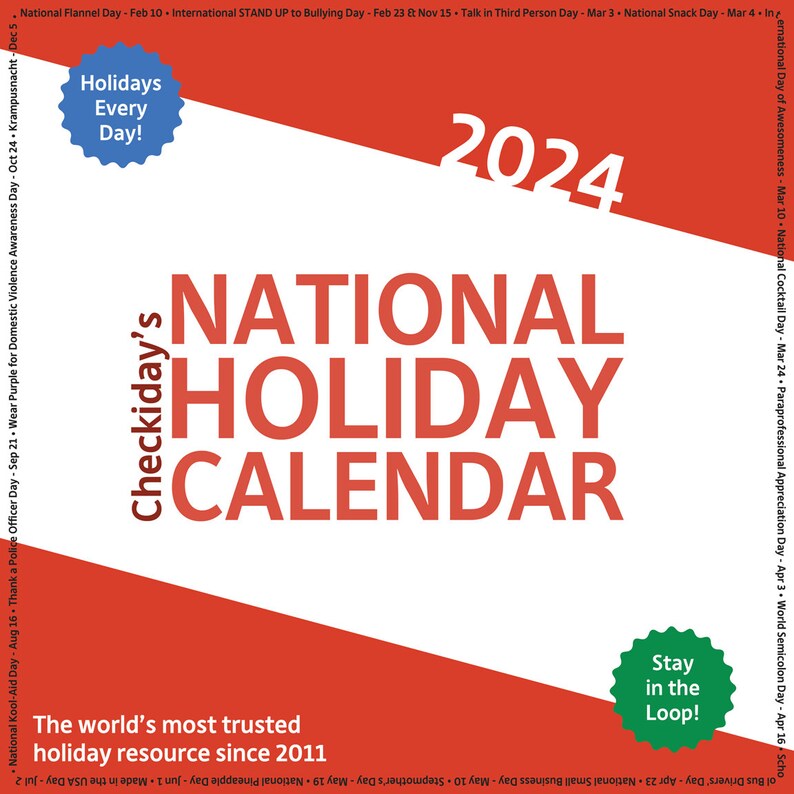 2024 National Holiday Calendar Printable 4100 Events FREE Access to
