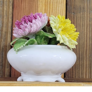 Radnor Bone China Floral Bouquet, Vintage Porcelain Hand Made Flowers in Pot, Staffordshire Bone China Flowers