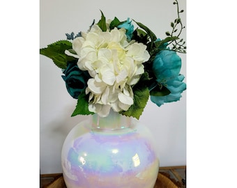 Large White Aurene Vase, Vintage White Irridescent Vase, American Hand Blown Irridecent Vase