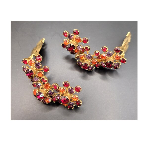 Vintage Flower Trio Rhinestone Earrings; 1950s Er… - image 3