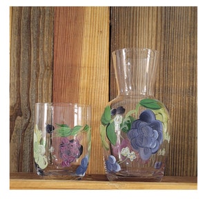 Vintage Bed Side Tumble Up, Hand Painted Glass Bed Side Water Jug