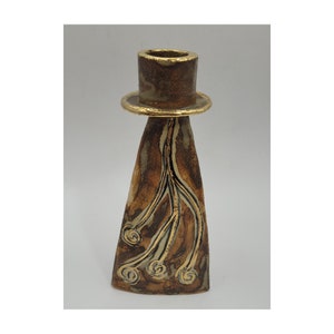 Scandi Ceramic Candle Holder, Triangular Base, Brown and Gold, Signed HAL, Galleri TORG,