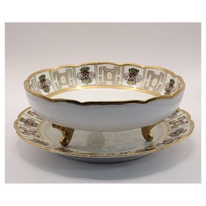 Antique Nippon 3 Footed Serving Berry Bowl with Underplate